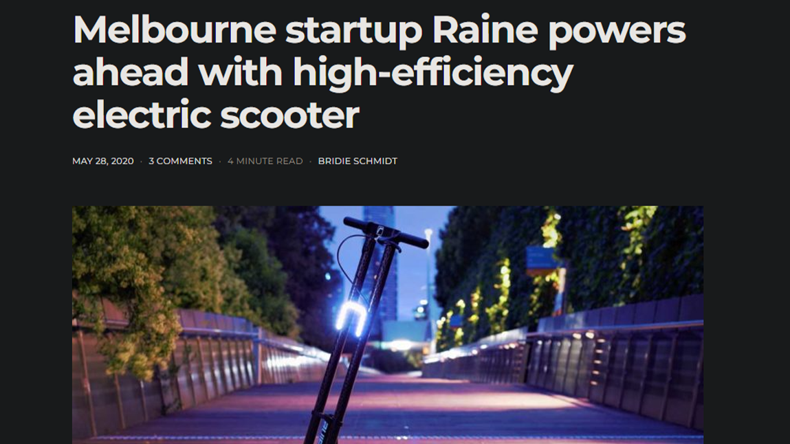 Melbourne startup Raine powers ahead with high-efficiency electric scooter