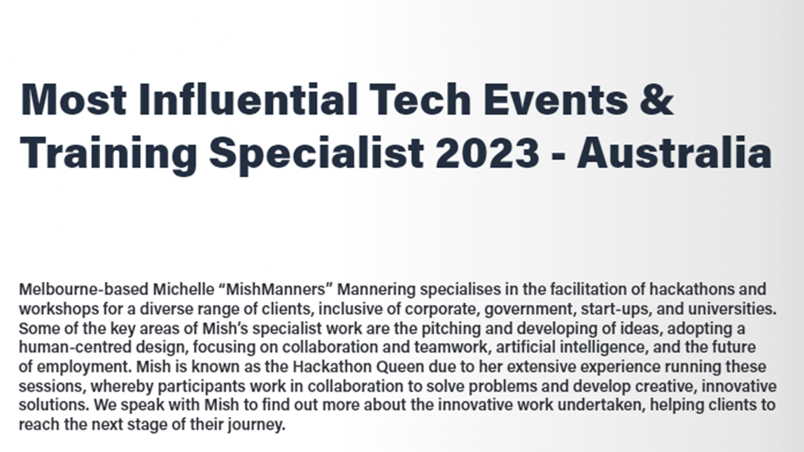 Most Influential Tech Events & Training Specialist 2023 - Australia