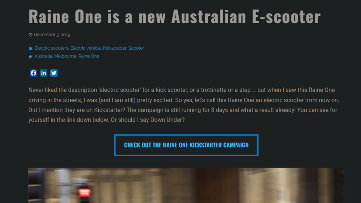 Raine One is a new Australian E-scooter