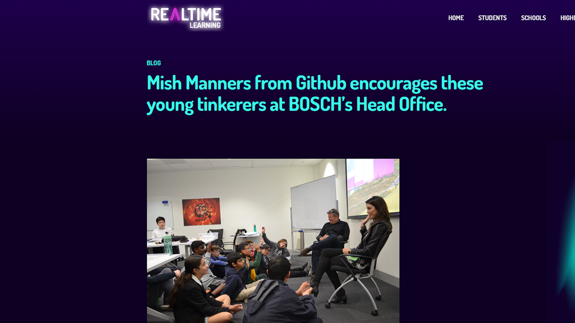 Mish Manners from Github encourages these young tinkerers at BOSCHs Head Office